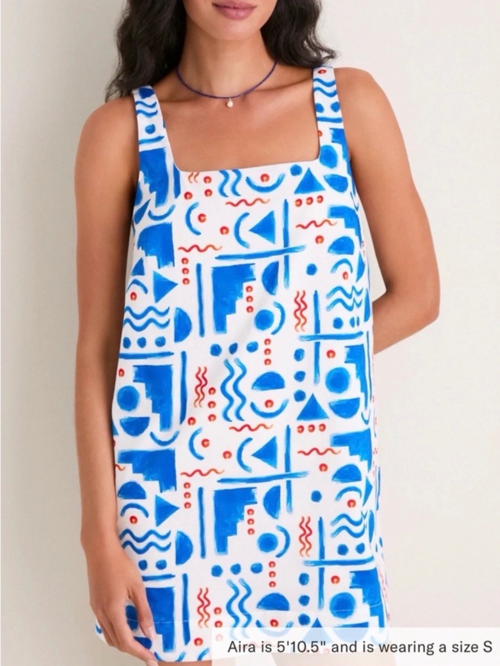 NWT Tuckernuck Blue & White Geometric Print Tank Dress with Red Accents